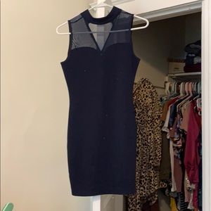 tight navy blue high neck dress